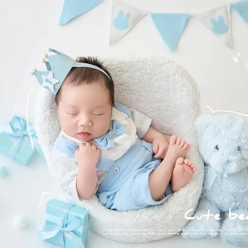 Baby Boy Sky Blue Bear Theme Set - Birthday Style Newborn Props - Image 3